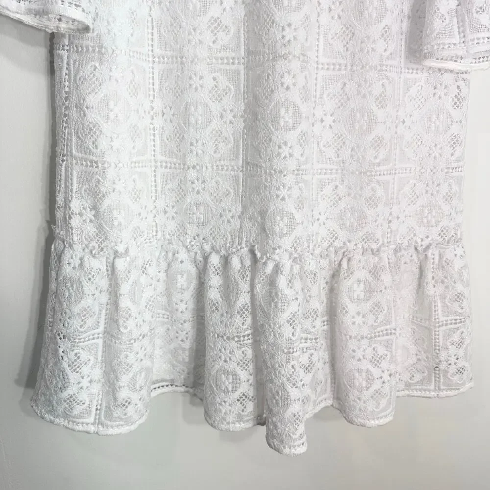 NWT Kate Spade Lace Flounce Shift Dress Crochet | Fresh White | SZ‎ 6